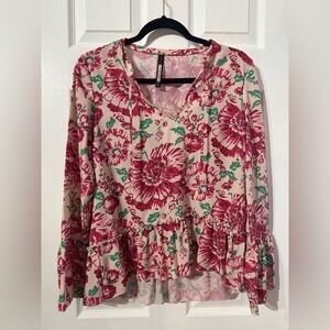 Tracy Reese Red and Green Floral Blouse S